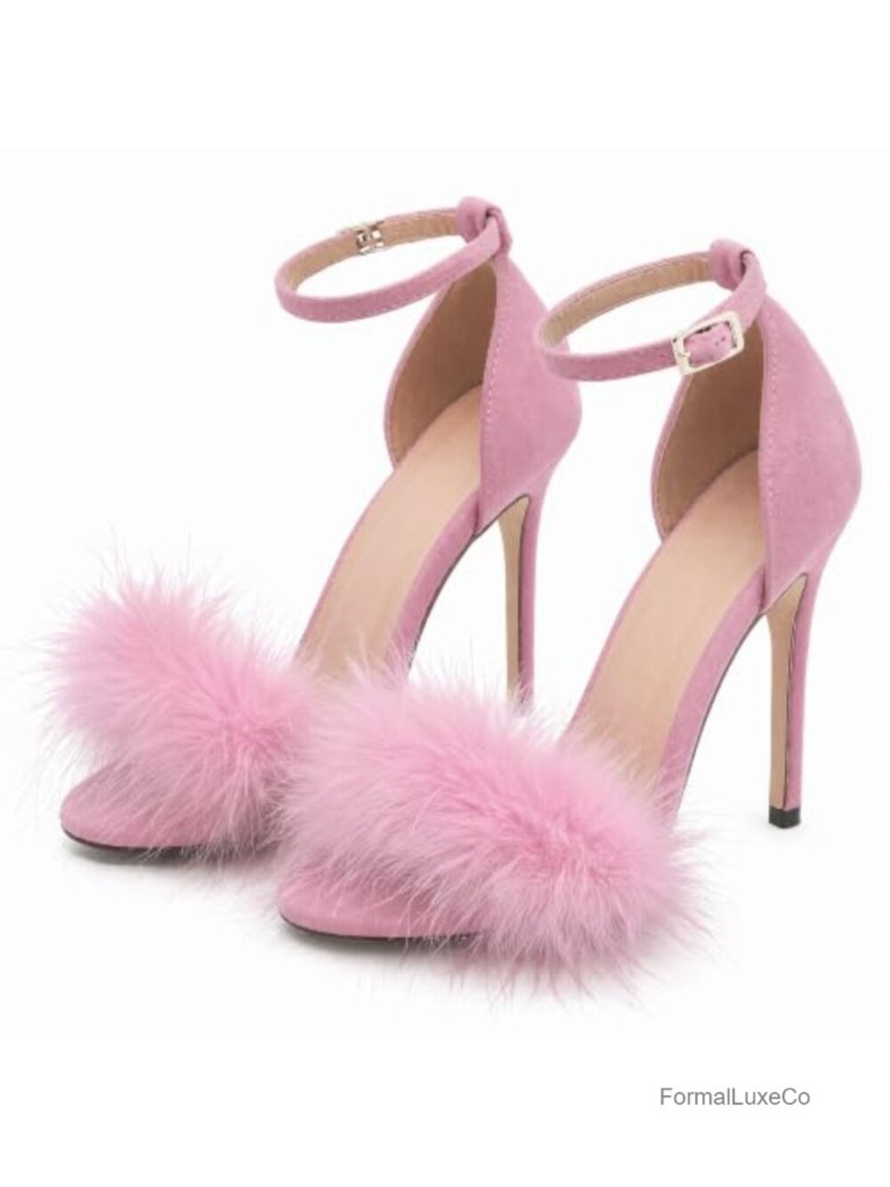 Sexy Stiletto Heeled Sandals Fluffy Feather Open Toe Ankle Strap Party Heels